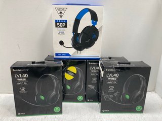 4 X PDP GAMING WIRED STEREO GAMING HEADSETS FOR XBOX TO INCLUDE TURTLE BEACH RECON 50P WIRED HEADSET FOR PS4 & PS5: LOCATION - B4