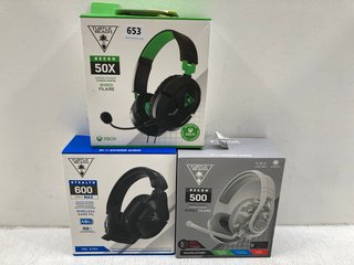 3 X ASSORTED TURTLE BEACH GAMING HEADSETS TO INCLUDE RECON 500 MULTIPLATFORM WIRED HEADSET: LOCATION - B4