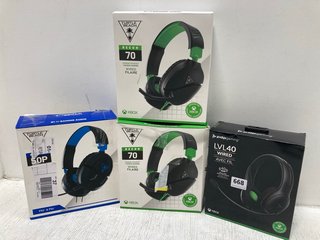 4 X ASSORTED GAMING HEADSETS TO INCLUDE TURTLE BEACH RECON 70 WIRED HEADSET FOR XBOX: LOCATION - B5