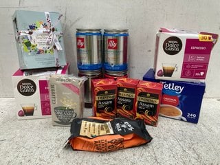 QTY OF ASSORTED COFFEE/TEA ITEMS TO INCLUDE BOX OF TETLEY ORIGINAL 240 TEA BAGS - BBE 6/26: LOCATION - B17