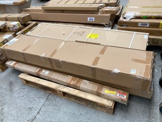 PALLET OF ASSORTED FURNITURE TO INCLUDE HIGH BOOKCASE - WHITE/WAX AND LIPEN CURTAIN POLE SET ( INCOMPLETE ): LOCATION - A4 (KERBSIDE PALLET DELIVERY)