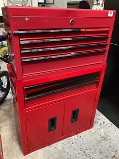 MULTI DRAW TOOL CHEST IN RED TO INCLUDE 6 DRAW TOOL CHEST WITH TOP COMPARTMENT IN RED: LOCATION - A1