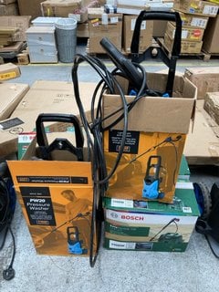 3 X BOSCH EASY AQUATAK 100 LONG LANCE PRESSURE WASHERS TO INCLUDE 2 X PW20 PRESSURE WASHERS IN BLACK/BLUE: LOCATION - A4