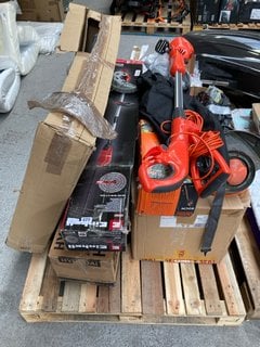 PALLET OF ASSORTED GARDEN ITEMS TO INCLUDE EINHELL CORDLESS TELESCOPIC HEDGE TRIMMER: LOCATION - A6 (KERBSIDE PALLET DELIVERY)