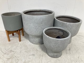 IVYLINE OUTDOOR DALLAS GREY FOOTED PLANTER SET OF 3: LOCATION - B1