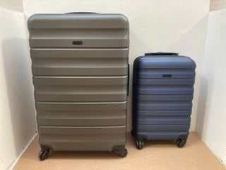 2 X JOHN LEWIS & PARTNERS SUITCASES TO INCLUDE LARGE GREY HARDCASE SUITCASE AND SMALL DARK BLUE HARDCASE SUITCASE: LOCATION - AR1