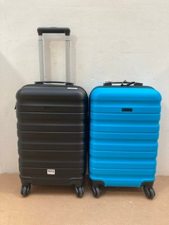 2 X JOHN LEWIS & PARTNERS SMALL HARDCASE SUITCASES IN COLOURS BLACK AND BLUE: LOCATION - AR1