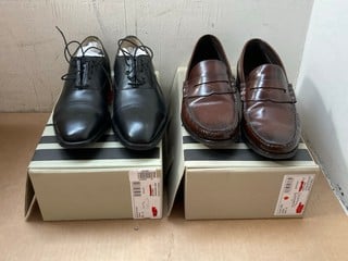 2 X JOHN LEWIS & PARTNERS SHOES TO INCLUDE GLYMPTON OXFORD BLACK LEATHER SMART SHOE SIZE 8 AND CORNELL BROWN LEATHER LOAFER SIZE 10: LOCATION - AR6