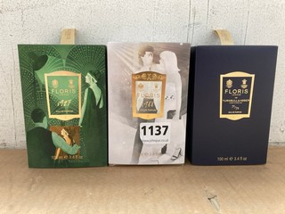 3 X 100ML EAU DE PARFUM FLORIS LONDON FRAGRANCES TO INCLUDE 1988, 1927 AND 71/72: LOCATION - AR9