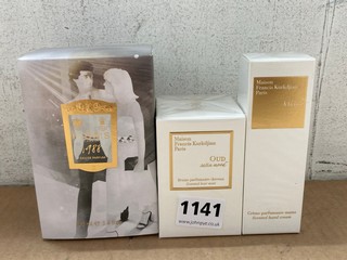 3 X ASSORTED FRAGRANCES TO INCLUDE FLORIS LONDON 1988 EAU DE PARFUM 100ML, OUD SATIN MOOD SCENTED HAIR MIST AND A LA ROSE SCENTED HAND CREAM: LOCATION - AR9