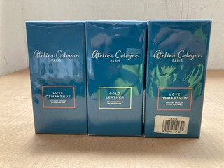 3 X ASSORTED GTELIES PARIS COLOGNE TO INCLUDE 1 X GOLD LEATHER PERFUME 200ML AND 2 X LOVE OSMANTHUS PERFUME 200ML: LOCATION - AR10