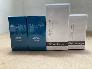 4 X ASSORTED GTELIES COLOGNES TO INCLUDE 2 X JASMIN ANGELIQUE TRAVEL SPRAYS 30ML, 1 X GRAND NEROLI PURE PERFUME 200ML AND 1 X AMBRE NUE TRAVEL SPRAY 30ML: LOCATION - AR10