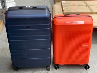 2 X JOHN LEWIS AND PARTNERS HARDCASE SUITCASES IN DARK BLUE AND ORANGE: LOCATION - AR11