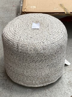 JOHN LEWIS AND PARTNERS ROUND BRAIDED POUFFE IN GREY 38X55CM: LOCATION - AR12