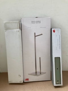 3 X ASSORTED JOHN LEWIS AND PARTNERS GOODS TO INCLUDE 1 X ASHWOOD & MDF COAT HOOKS BOX OF 5, 1 X WALL MOUNTED RATTAN COAT HOOKS AND 1 X WHITE MARBLE TOILET BUTLER: LOCATION - AR12