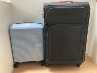 2 X SUITCASES TO INCLUDE JOHN LEWIS AND PARTNERS LARGE SUITCASE IN BLACK AND AMERICAN TOURISTER HARDCASE SUITCASE IN SKY BLUE: LOCATION - AR13