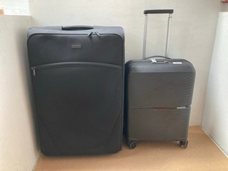 2 X ASSORTED SUITCASES TO INCLUDE JOHN LEWIS AND PARTNERS LARGE SUITCASE IN BLACK AND AMERICAN TOURISTER HARDCASE SUITCASE IN BLACK: LOCATION - AR13