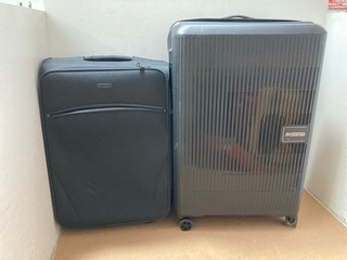 2 X ASSORTED SUITCASES TO INCLUDE JOHN LEWIS AND PARTNERS SUITCASE IN BLACK AND LARGE AMERICAN TOURISTER HARDCASE SUITCASE IN BLACK: LOCATION - AR13