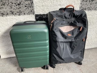 2 X ASSORTED SUITCASES TO INCLUDE ANTLER ICON STRIPE 66CM 100L HARDCASE SUITCASE IN GREEN RRP £210 AND BRICS MILANO TRAVEL SPINNER SUITCASE IN TOBACCO BLACK RRP £260: LOCATION - AR14