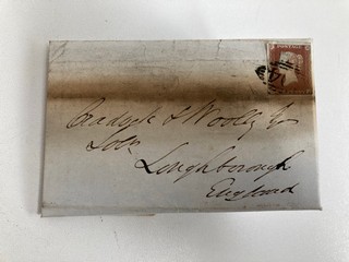 A VICTORIAN LETTER WITH PENNY RED STAMP ATTACHED DATED 1850: LOCATION - AR16