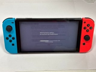 NINTENDO SWITCH OLED MODEL 64 GB GAMES CONSOLE (ORIGINAL RRP - £309) IN NEON BLUE & NEON RED: MODEL NO HEG-001 (WITH JOY-CON CONTROLLERS X 2, JOY-CON WRIST STRAPS, JOY-CON GRIP, SWITCH DOCK, HDMI CAB