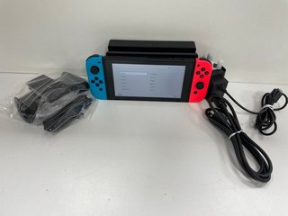 NINTENDO SWITCH 32 GB GAMES CONSOLE IN NEON RED / NEON BLUE: MODEL NO HAC-001(-01, WITH JOY CONS, STRAPS, DOCK, HDMI CABLE, CHARGER & COMFORT GRIP) [JPTM121648]