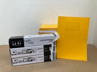 QTY OF A4 LINED WORK BOOKS IN YELLOW TO INCLUDE 3 X AKSAOI SELF ADHESIVE VINYL ROLLS: LOCATION - C 21