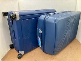 2 X WHEELED HARD SHELL SUITCASES TO INCLUDE BRITISH TRAVELLER IN NAVY: LOCATION - D 15