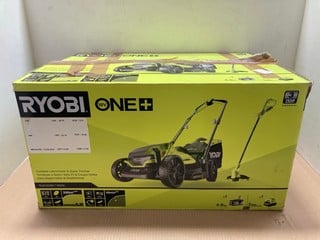 RYOBI ONE + CORDLESS LAWNMOWER AND GRASS TRIMMER SET MODEL: RLM1833BLT1825M: LOCATION - A4