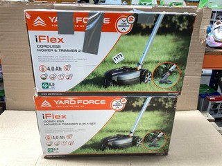 2 X YARD FORCE I FLEX CORDLESS MOWER & TRIMMER 2 - IN - 1 SET: LOCATION - D 9