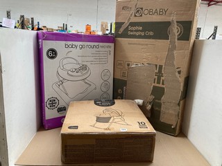 3 X ASSORTED BABY ITEMS TO INCLUDE OBABY SOPHIE SWINGING CRIB IN TAUPE GREY: LOCATION - A5