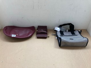 3 X ASSORTED BAGS TO INCLUDE ASHWOOD LEATHER POUCH IN WINE: LOCATION - A13