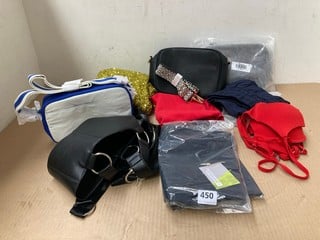 QTY OF ASSORTED CLOTHING TO INCLUDE SWEATY BETTY ALL DAY CROSSBODY IN LIGHTNING BLUE: LOCATION - B20