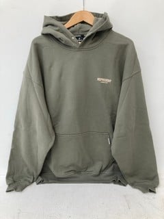 REPRESENT OWNERS CLUB JERSEY HOODIE IN OLIVE - UK SIZE: XXL - RRP: £ 160.00: LOCATION - FRONT BOOTH