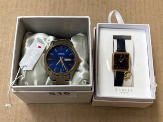 2 X ASSORTED WATCHES TO INCLUDE RADLEY WOMENS SQUARE FACE NAVY BLUE WATCH: LOCATION - B17