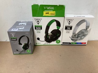 3 X TURTLE BEACH RECON WIRED CHAT COMMUNICATORS TO INCLUDE 2 X TURTLE BEACH RECON 50X WIRED GAMING HEADSETS: LOCATION - B 12