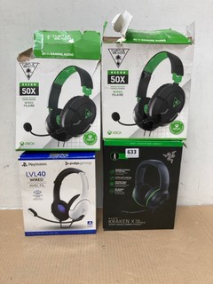 4 X HEADSETS TO INCLUDE RAZER KRAKEN X WIRED CONSOLE GAMING HEADSET: LOCATION - B 11