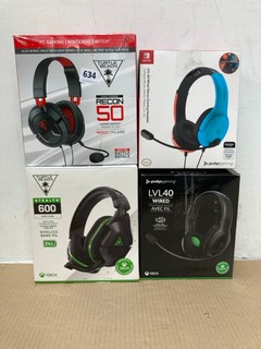 4 X HEADSETS TO INCLUDE TURTLE BEACH PC GAMING NINTENDO SWITCH TURTLE BEACH EAR FORCE RECON 50 WIRED GAMING HEADSET: LOCATION - B 11