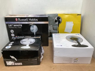 5 X ASSORTED FANS TO INCLUDE RUSSELL HOBBS 12'' WHITE DESK FAN: LOCATION - B 8