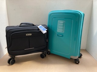 LEKE LAPTOP BAG WITH WHEELS IN BLACK TO INCLUDE SAMSONITE 20" CABIN STRICT SECURE SPINNER IN AQUA BLUE: LOCATION - A2