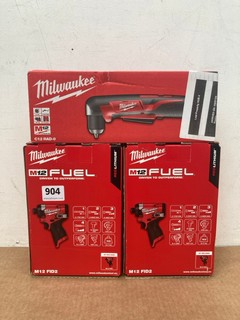 2 X MILWAUKEE M12 FID2 FUEL CORDLESS IMPACT DRIVER TO INCLUDE MILWAUKEE C12 RAD-0 CORDLESS RIGHT ANGLE DRILL BARE: LOCATION - C 11