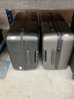 2 X JOHN LEWIS & PARTNERS LARGE HARD SHELL 4-WHEEL SUITCASES IN GREY AND BLACK: LOCATION - BR11