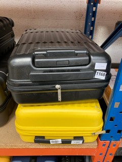 2 X JOHN LEWIS & PARTNERS HARD SHELL 4-WHEEL CABIN BAGS IN YELLOW AND BLACK: LOCATION - BR12