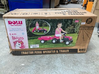 DOLU TOY FACTORY PEDAL OPERATED TRACTOR WITH TRAILER IN PINK: LOCATION - BR16