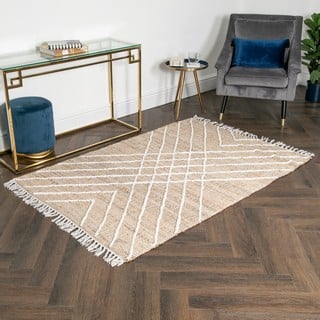 CROSS TEXTURED JUTE RUNNER FLOOR RUG IN NATURAL : SIZE 120 X 180CM - RRP £110: LOCATION - CR8