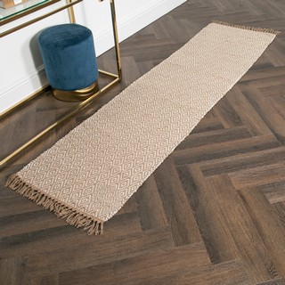 GEOMETRIC JUTE AND COTTON FLOOR RUNNER RUG IN NATURAL : SIZE 60 X 230CM - RRP £90: LOCATION - CR7