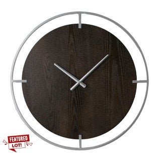 MINIMALIST LARGE WALL CLOCK IN DARK WOOD AND SILVER FINISH - RRP £100: LOCATION - CR7