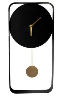 PENDULUM STYLE WALL CLOCK IN BLACK AND BRASS FINISH: LOCATION - CR10