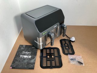 TOWER 8.5 LITRE DUAL BASKET AIR FRYER MODEL NO. T17099: LOCATION - BR2