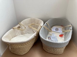 2X CLAIR DE LUNE WICKER MOSES BASKET IN CREAM & GREY: LOCATION - BR3